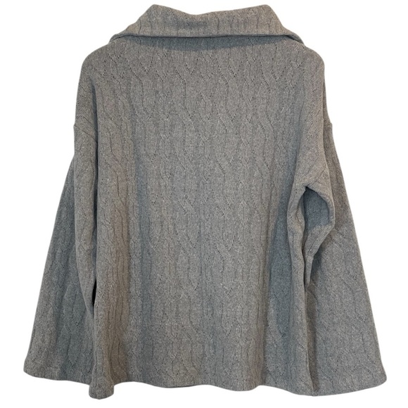 Kal Rieman Sandra Wide Collared Quarter Zip Pullover Cable Knit Sweater, Gray, L - Picture 5 of 16